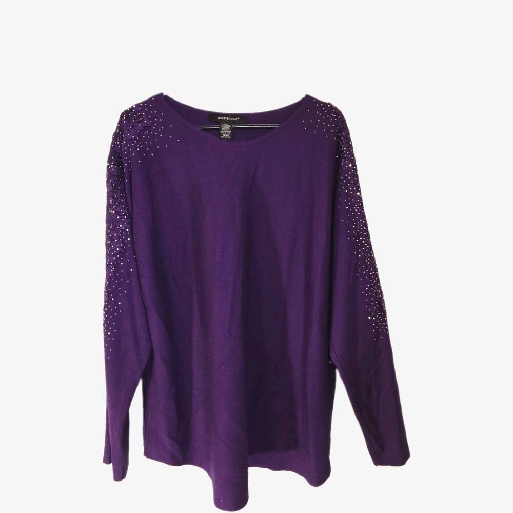 Ashley Stewart US Womens Plus Size 18/20 Purple Sweather Mesh & Floral Appliques
